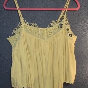 Free People Yellow Lace Trim Camisole